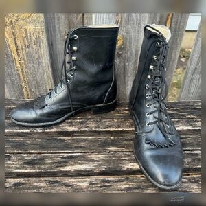 Vintage Laredo Black Leather Vamp & Quarters Women Lace Up Cowboy Boots Size 6